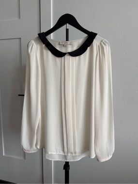 LOFT Cream Blouse with Black Peter Pan Collar